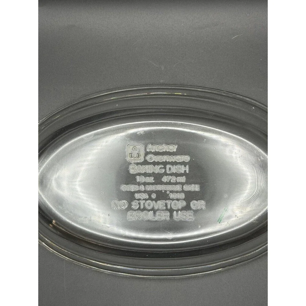 Set of 2 Anchor Ovenware 16 oz Individual Oval Baking Dishes Clear Glass 1016